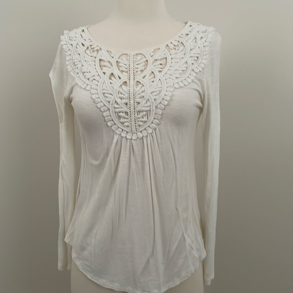 Embroidered white long sleeve top